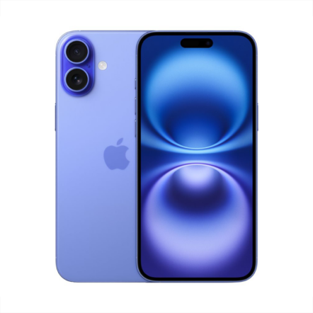 Frontansicht und dual Kamera des Apple iPhone 16 Plus in Blau
