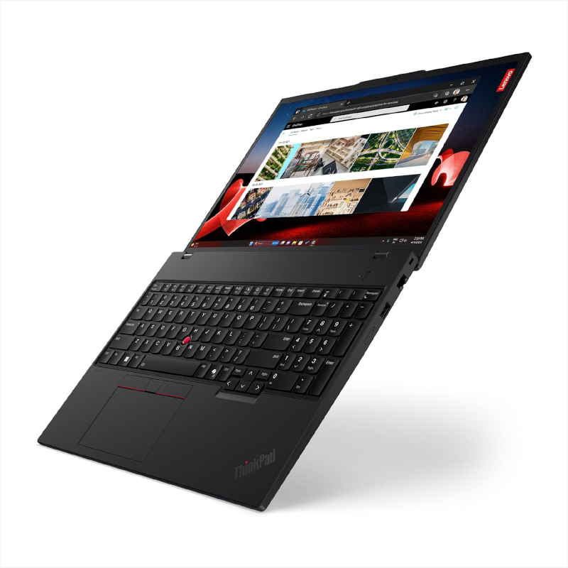 Lenovo ThinkPad T16 Gen 3 – geöffneter Business-Laptop mit großem Display in schräger Frontansicht