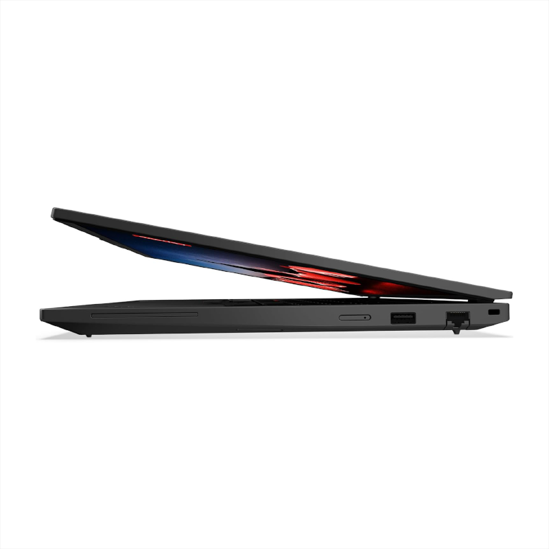 Lenovo ThinkPad T16 Gen 3 – seitliche Ansicht halb geöffnet mit sichtbaren Anschlüssen
