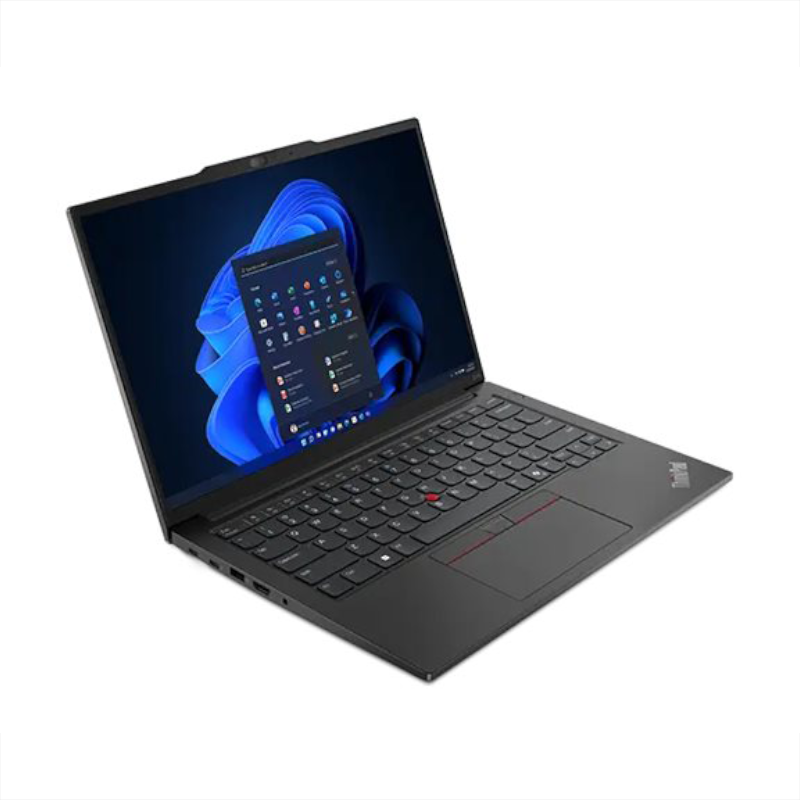 Seitenansicht des Lenovo ThinkPad E14 Gen 6 mit 14 Zoll Display, Intel Core Ultra 5 Prozessor und 512 GB SSD in Schwarz