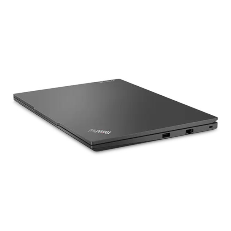 Zugeklappter Lenovo ThinkPad E14 Gen 6 in Schwarz mit 14 Zoll Gehäuse, Intel Core Ultra 5 Prozessor und 512 GB SSD – Business-Notebook