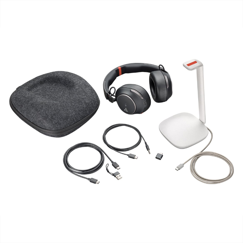 HP-Poly-Voyager-Surround-85-UC-Headset-USB-C-mit-Ladestation-und-Zubehör HP Poly Voyager Surround 85 UC Headset mit USB-C/A-Adapter, Ladehalterung und Zubehör – Komplettset für hybride Arbeitsumgebungen