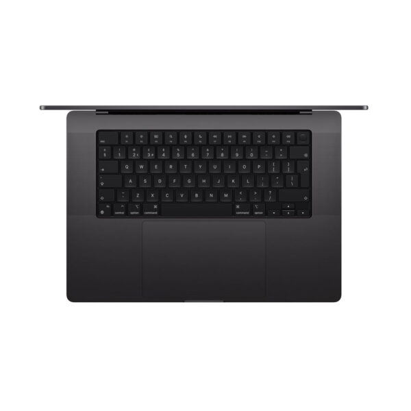 Apple MacBook Pro 16 Zoll M4 Max von oben mit deutscher Tastatur und großem Trackpad in Space-Black Gehäuse