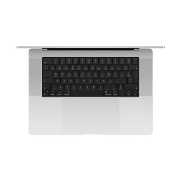 Apple MacBook Pro 16 Zoll M4 Max von oben mit deutscher Tastatur und großem Trackpad in silbernem Gehäuse