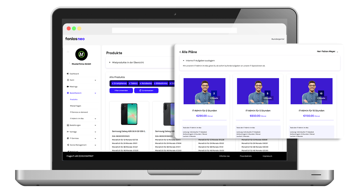 fonlos neo Kundenportal produkte und it admin