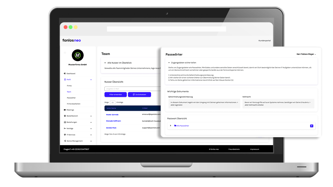 fonlos neo kundenportal profil passwort manager