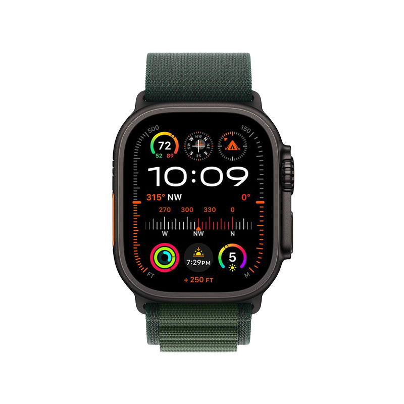 Apple Watch Ultra 2 GPS + Cellular 49mm Black Titanium Case mit Dark Green Alpine Loop Medium