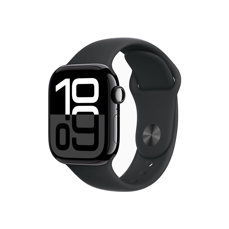Apple Watch Series 10 GPS + Cellular 42mm Jet Black Aluminium Case with Black Sport Band - S/M