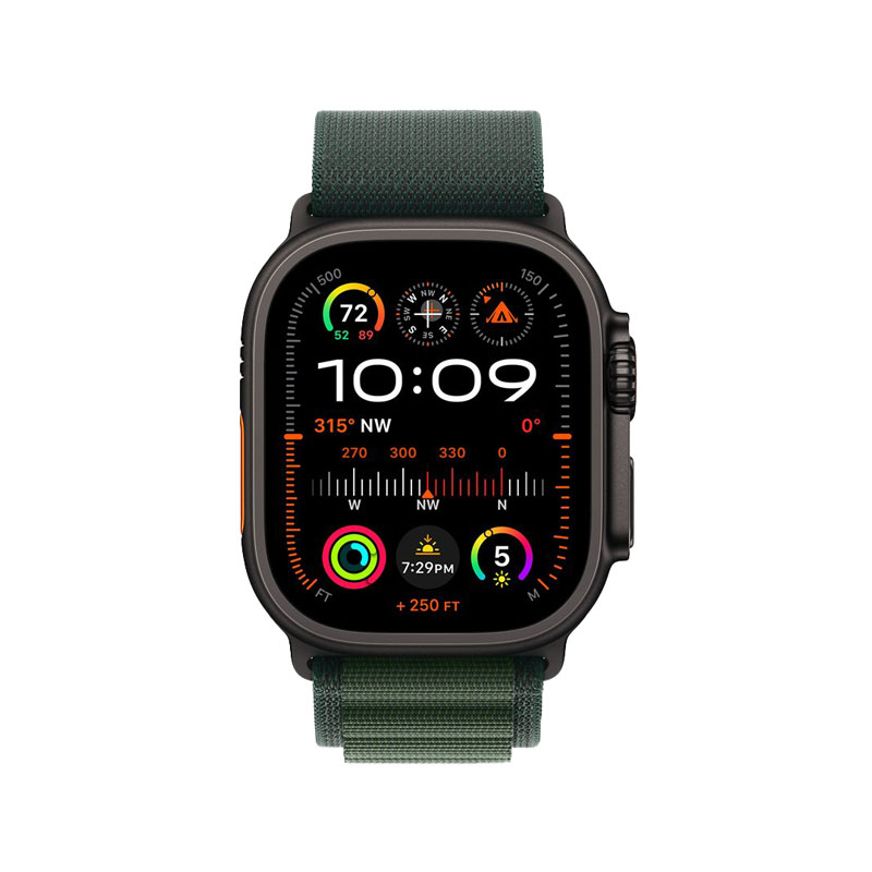Apple Watch Ultra 2 GPS + Cellular 49mm Black Titanium Case with Dark Green Alpine Loop Large