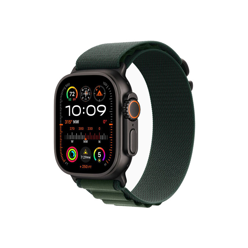 Apple Watch Ultra 2 GPS + Cellular 49mm Black Titanium Case with Dark Green Alpine Loop Large
