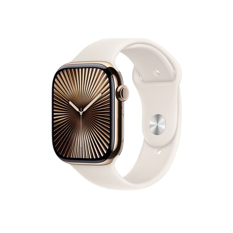 Apple Watch Series 10 GPS + Cellular 46mm Gold Titanium Case with Starlight Sport Band S/M