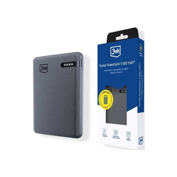 3MK Pocket Powerbank 5,000 mAh 12W USB 1C-Grey 3MK Pocket Powerbank 5,000 mAh 12W USB 1C-Grey
