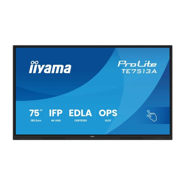 iiyama TE7513A-B1AG 75″ iiWare21E EDLA Google-GMS-apps Android 14 8/128GB 40Points PureTouch IR+ 3840×2160 UHD IPS
