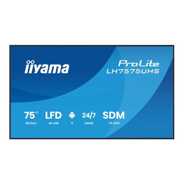 IIYAMA LH7575UHS-B2AG 75″ 3840×2160 UHD IPS panel Haze 25 Percent 500cd/m Landscape & Portrait
