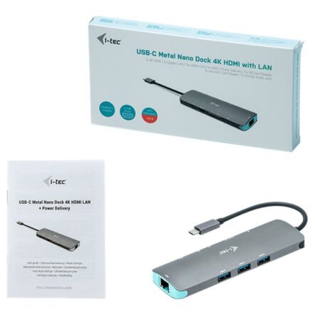 I-TEC USB C Metal Nano Docking Station 1xHDMI 4K 1xSD Kartenleser 1xmicroSD Kartenleser 1xGLAN 1xAudio 3x USB 3.0 Port 1x USB-C PD